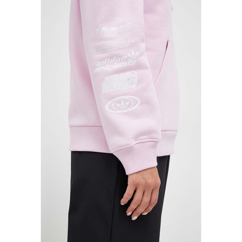 Mikina adidas Originals dámská, růžová barva, s kapucí, hladká