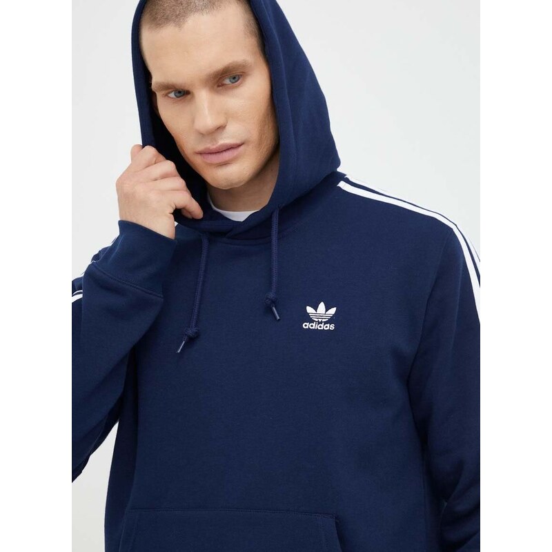 Mikina adidas Originals pánská, tmavomodrá barva, s kapucí, vzorovaná