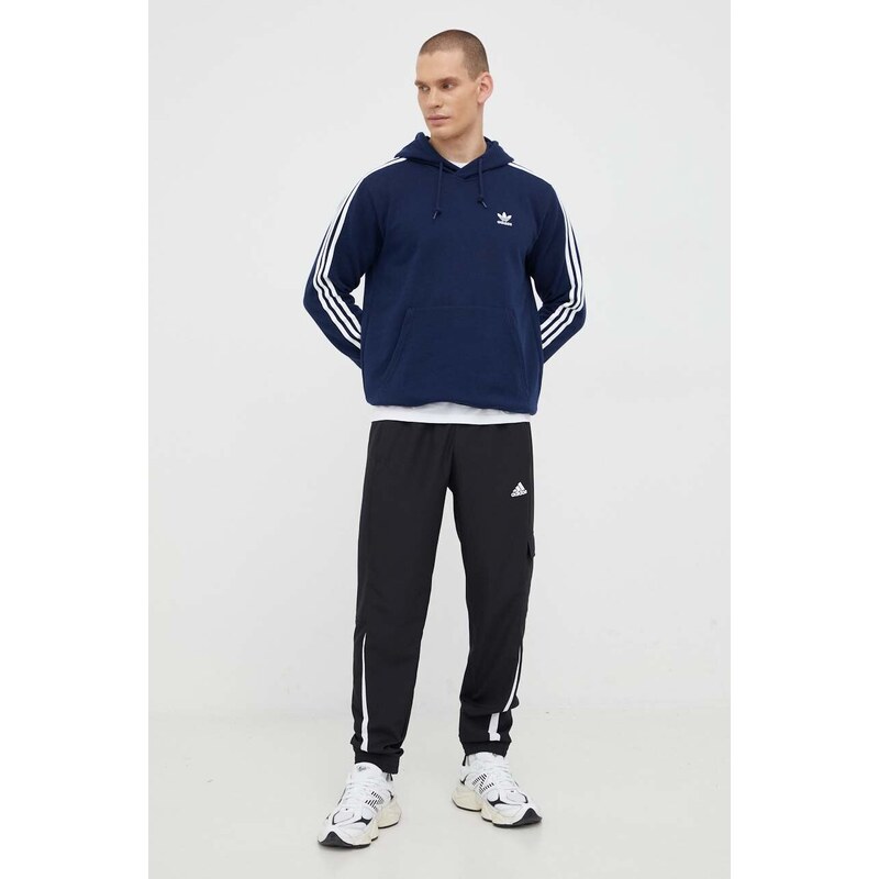 Mikina adidas Originals pánská, tmavomodrá barva, s kapucí, vzorovaná