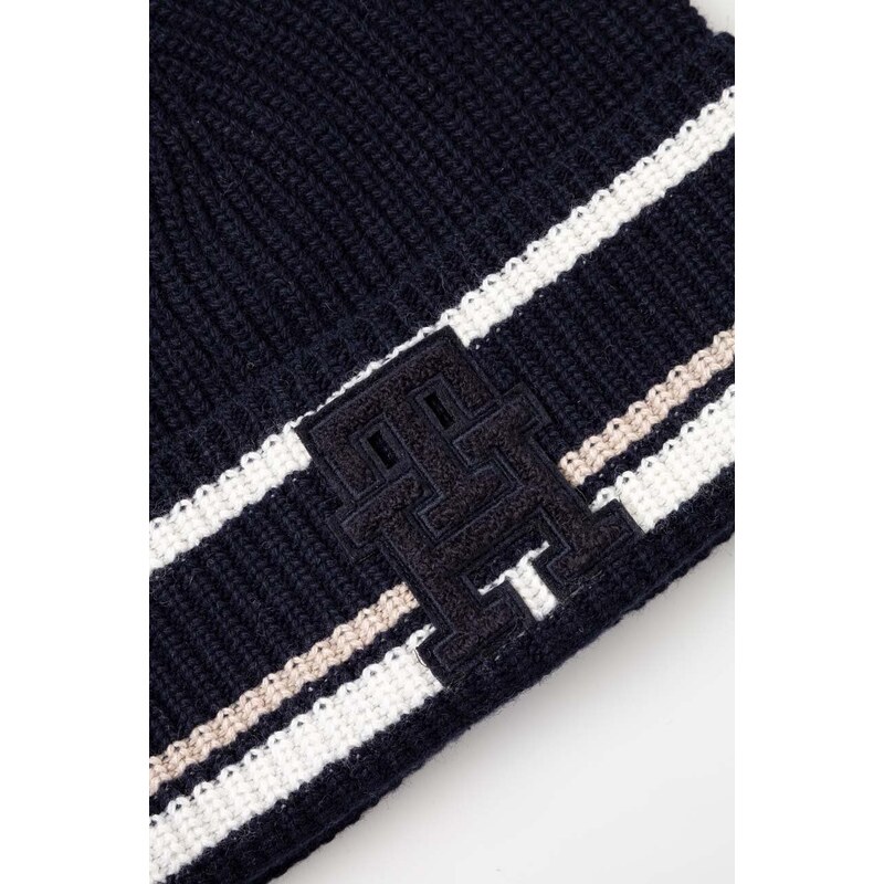 Čepice s příměsí kašmíru Tommy Hilfiger tmavomodrá barva, z tenké pleteniny