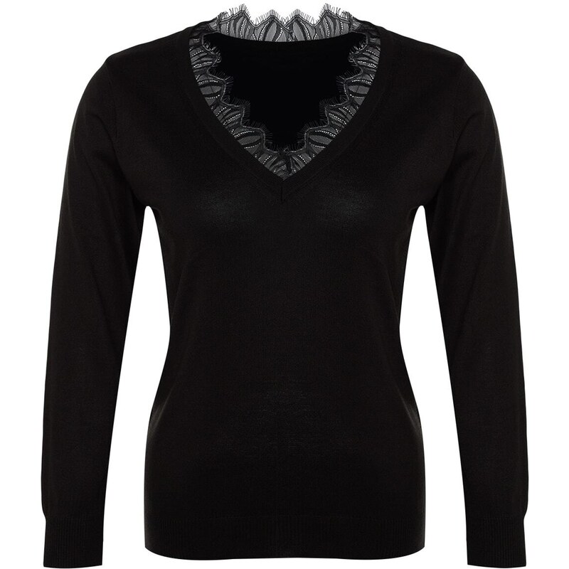 Trendyol Curve Black Lace Detail Pletený svetr