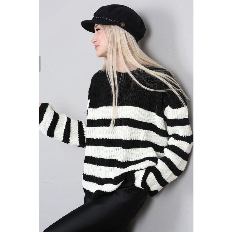 Madmext Women's Black Striped Sweater