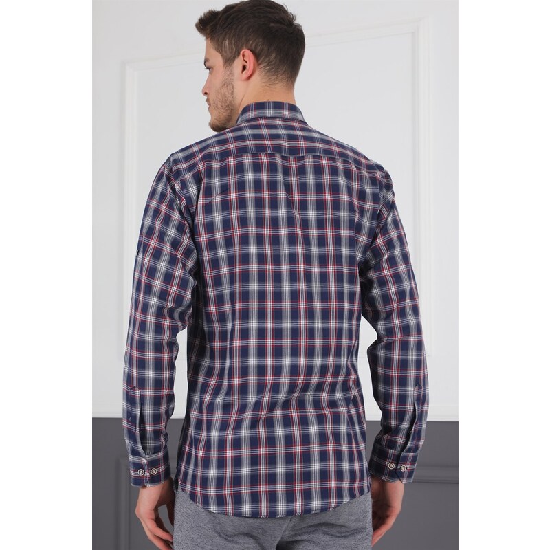 dewberry G718 DERBERRY MEN'S SHIRT-LACİVERT- BURGUNDY