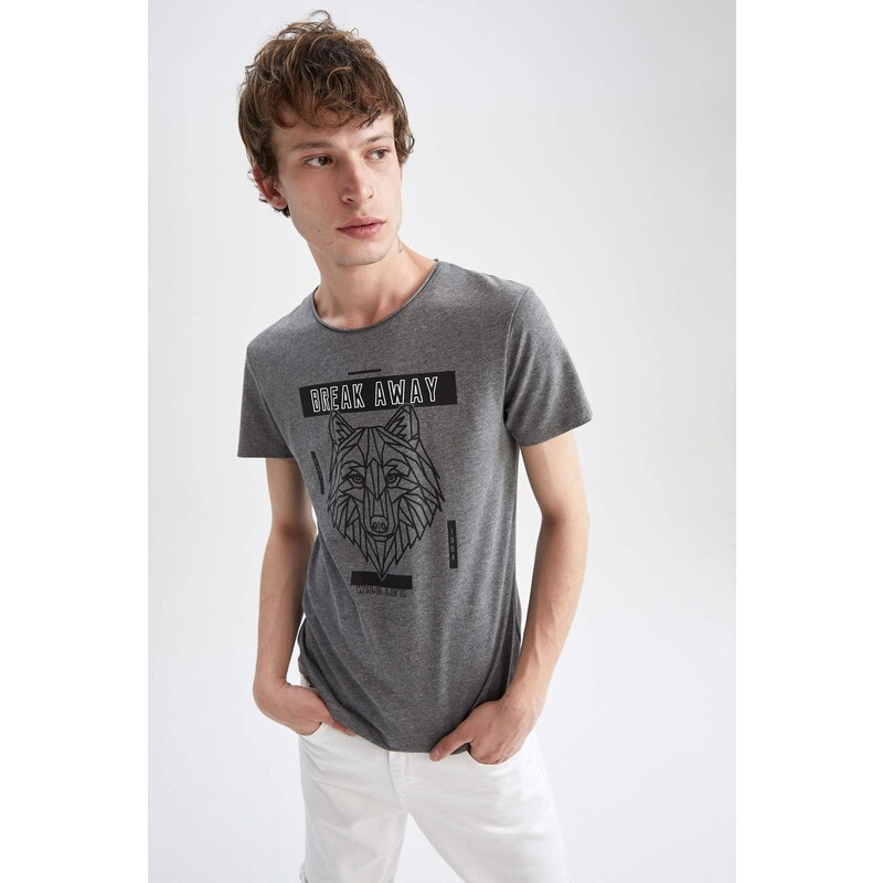 DEFACTO Extra Slim Fit bavlněné česané tričko s kulatým výstřihem