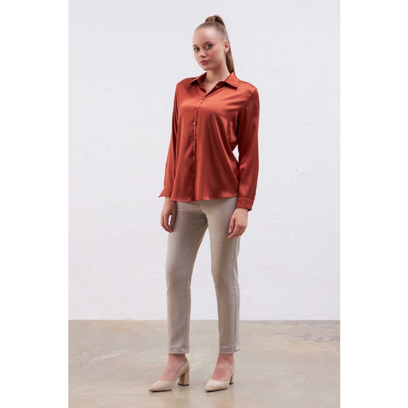 Gusto Satin Shirt - Brown