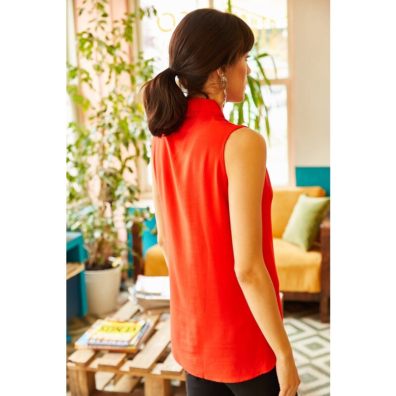 Olalook Women's Red Sleeveless Viscose Shirt