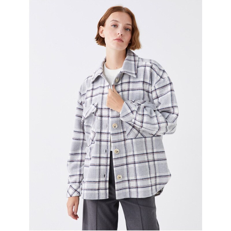 LC Waikiki LCW Casual Plaid Long Sleeve Oversize Women Shirt Jacket GLAMI.cz