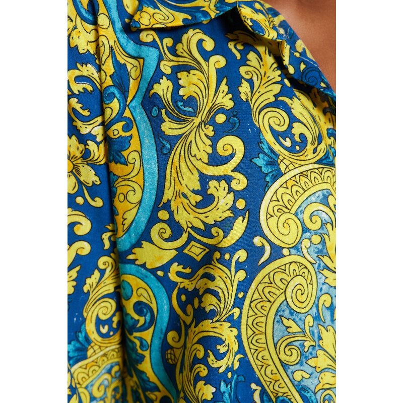 Trendyol Ethnic Patterned Mini Woven Tasseled 100% Cotton Kimono & Kaftan