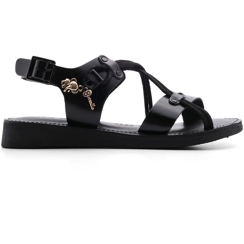 Marjin Women's Genuine Leather Accessoried Eva Sole Cross Rope Detailed Daily Sandals Multilayer black.