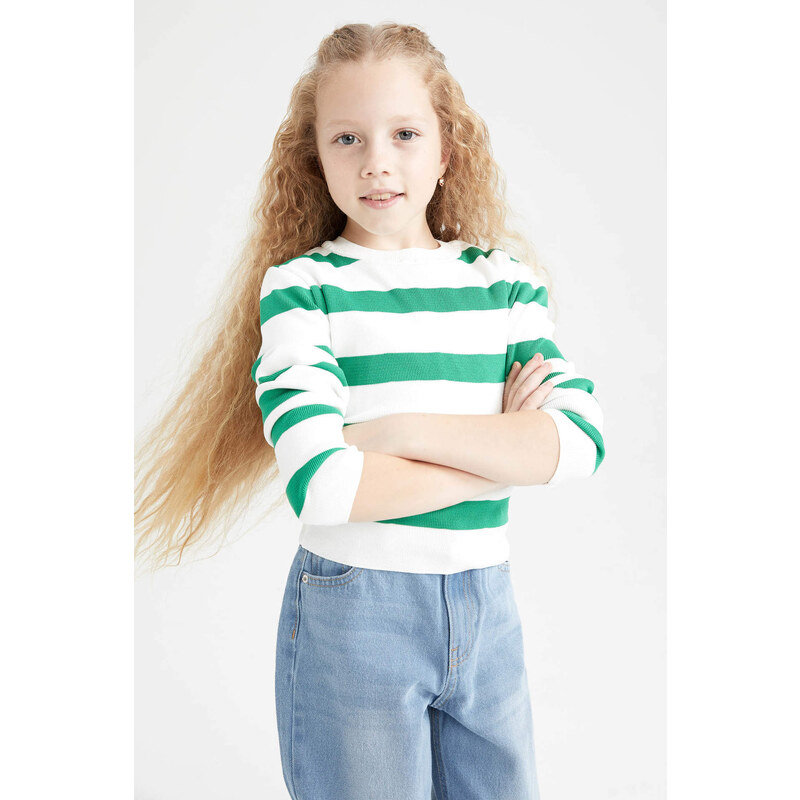 DEFACTO Girl Crop Crew Neck Pullover