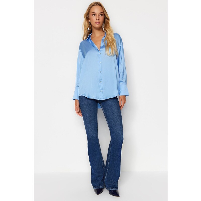 Trendyol Blue Oversize/Clothing Satin Woven Shirt