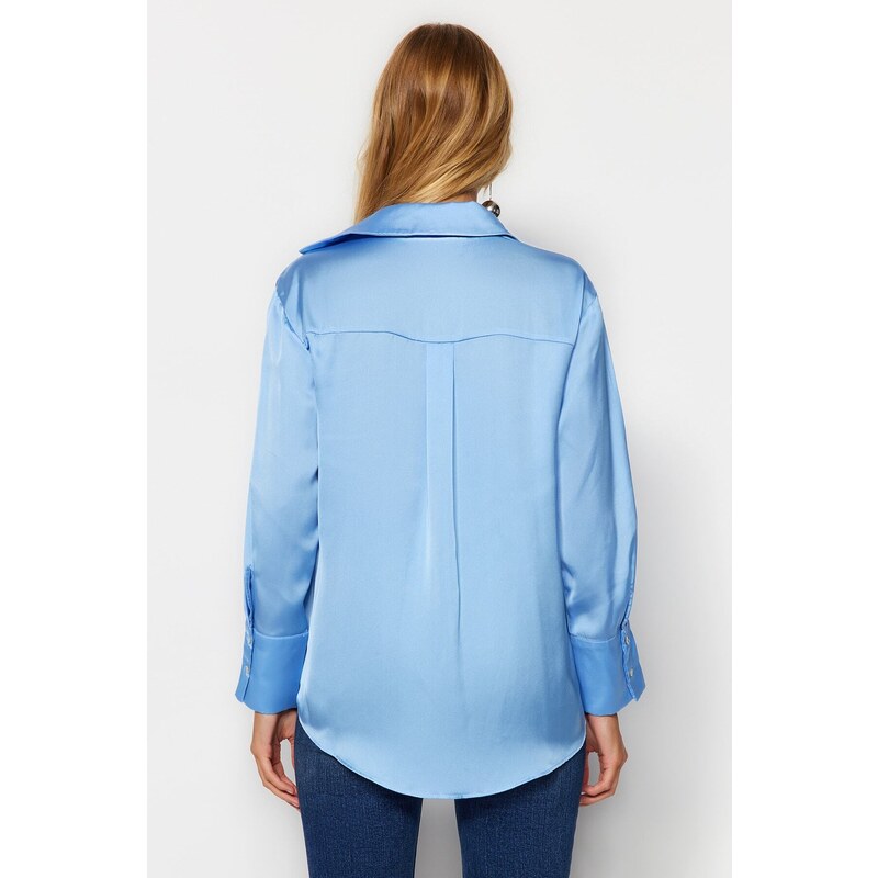 Trendyol Blue Oversize/Clothing Satin Woven Shirt