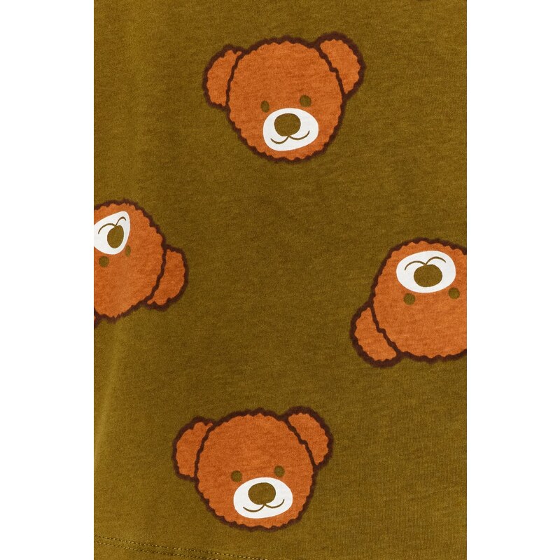 Trendyol Khaki 100% bavlněný medvídek s potiskem trička-Jogger pletené pyžamo