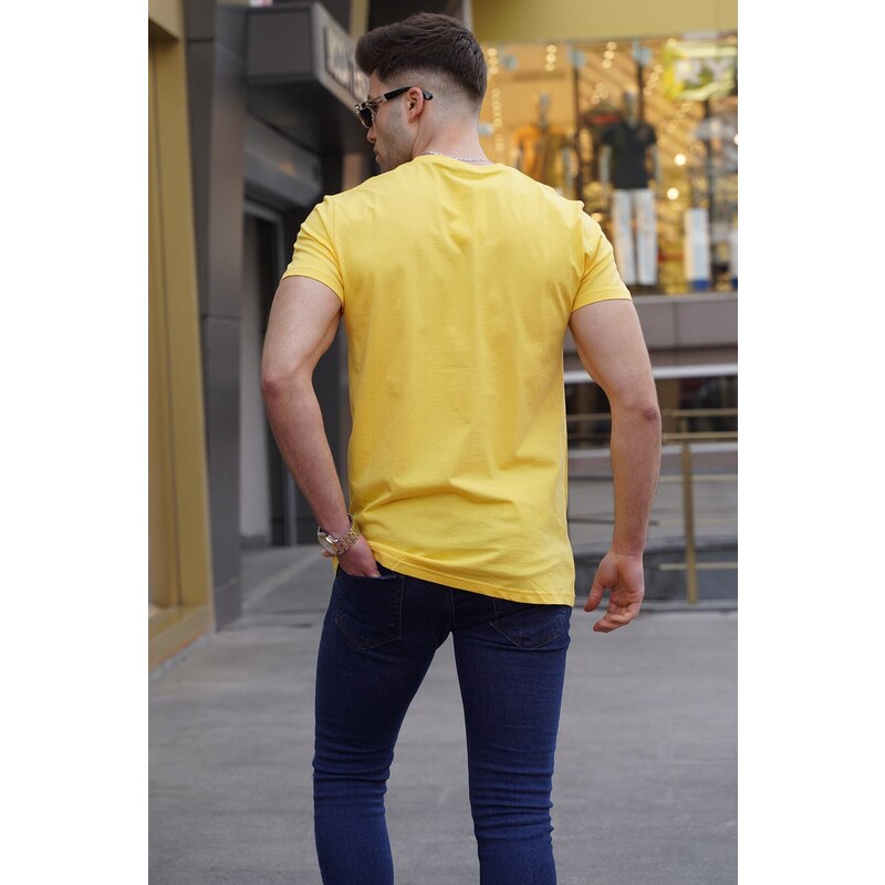 Madmext Yellow Printed T-Shirt 4018