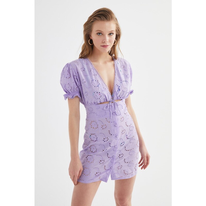Trendyol Lilac Button Detailed Fisto Beach Dress