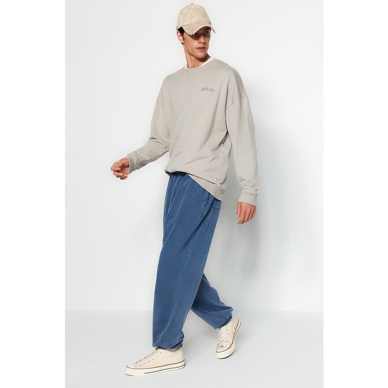 Trendyol Indigo Limited Edition Oversize Wash Effect 100% Cotton Sweatpants