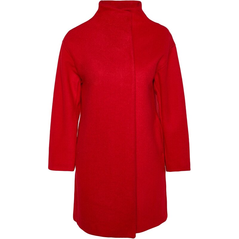 Trendyol červený oversize široký střih dlouhý prošívaný kabát