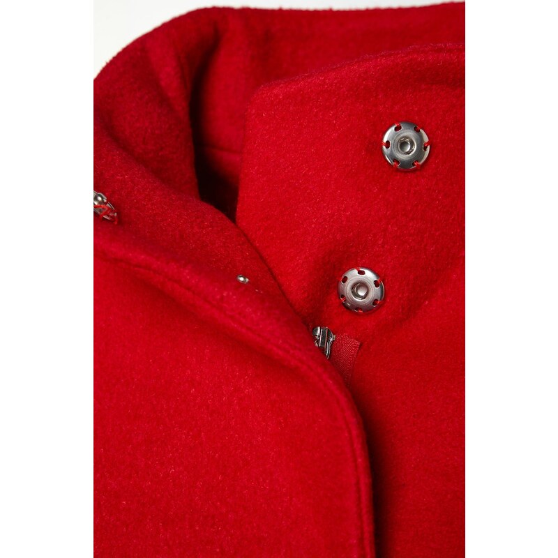 Trendyol červený oversize široký střih dlouhý prošívaný kabát