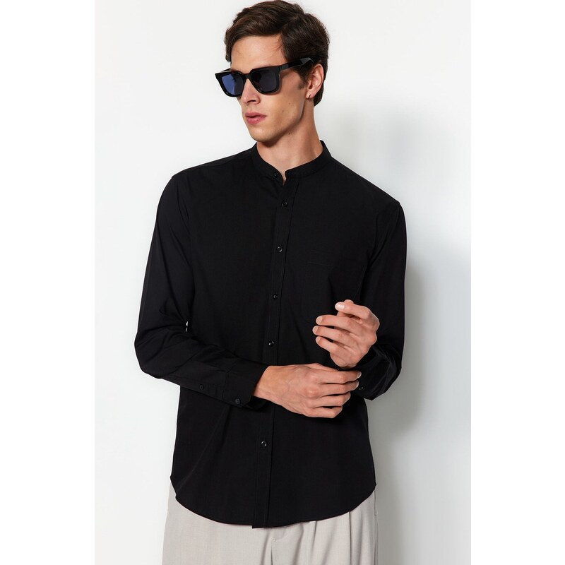 Trendyol Limited Edition Black Men's Regular Fit Large Collar Shirt