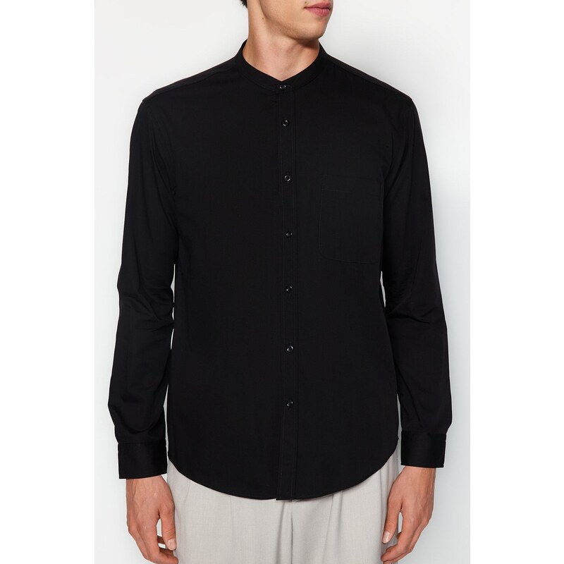 Trendyol Limited Edition Black Men's Regular Fit Large Collar Shirt