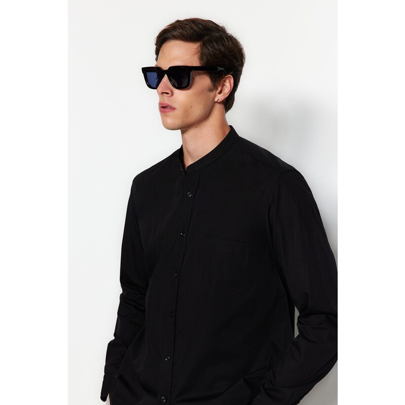 Trendyol Limited Edition Black Men's Regular Fit Large Collar Shirt