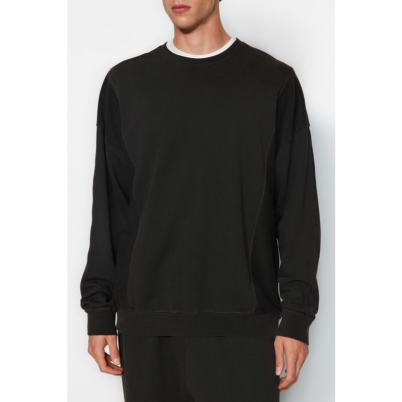 Trendyol Anthracite Limited Edition Oversize/Wide-Fit Faded Effect 100% Cotton Sweatshirt