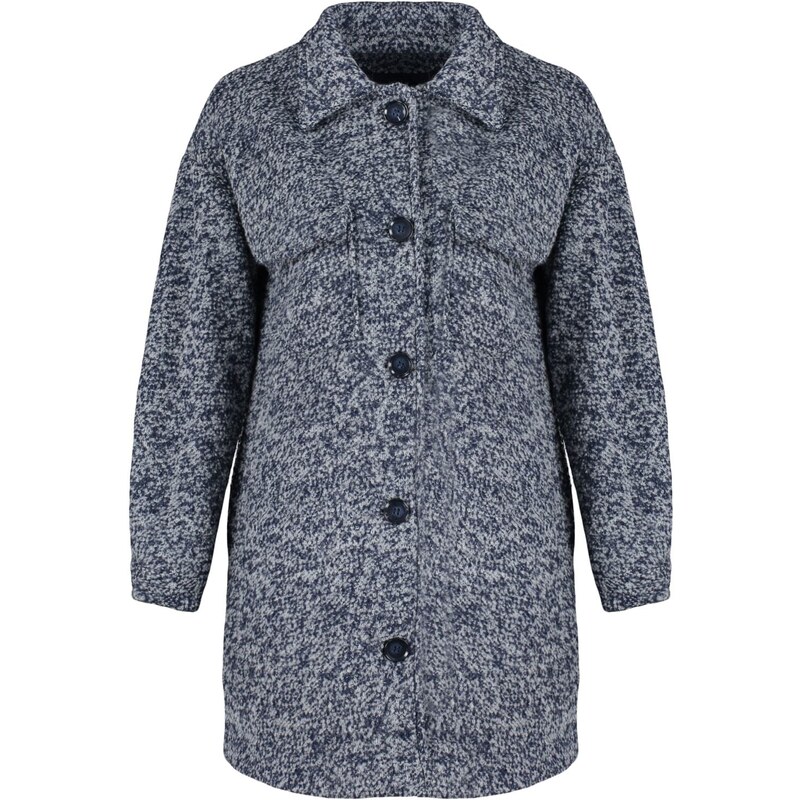 Trendyol Navy Blue Oversized Wide Cut Pocket Detailed Boucle Coat