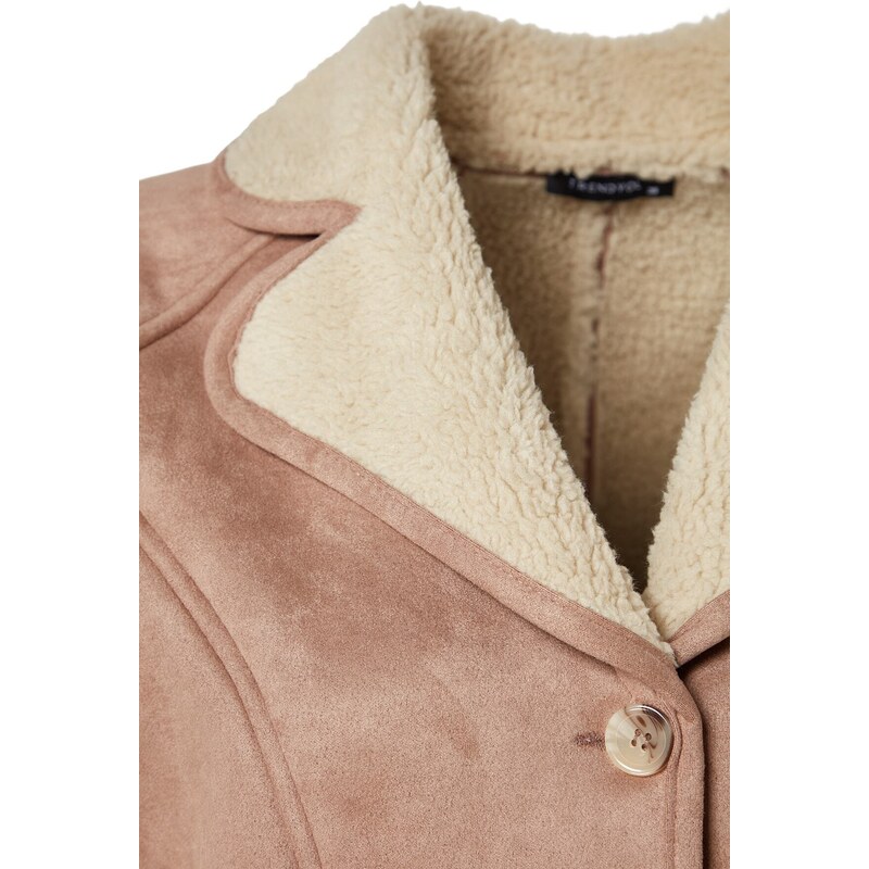 Trendyol Camel Premium Oversize široký semišový plyšový kabát