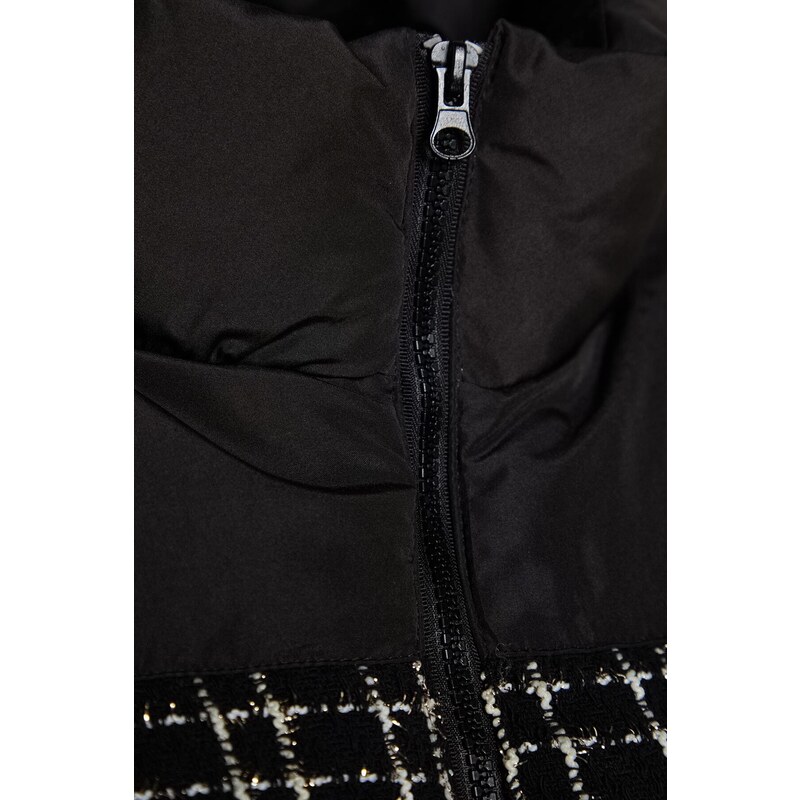 Trendyol Black Premium Oversize Tweed Puffy Coat
