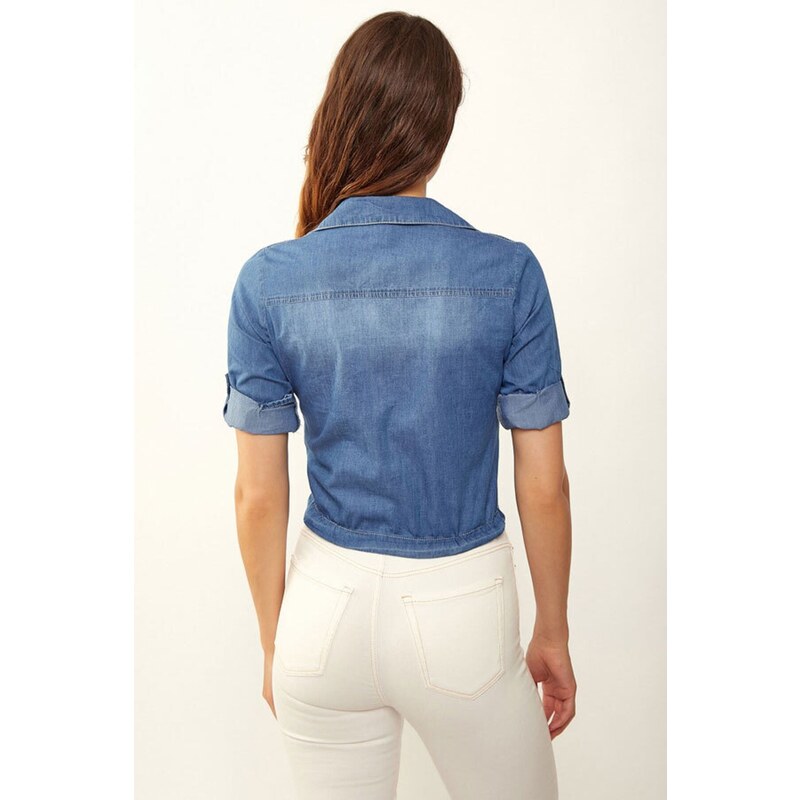 Bigdart 3460 Denim Shirt with Tied Skirt - Blue