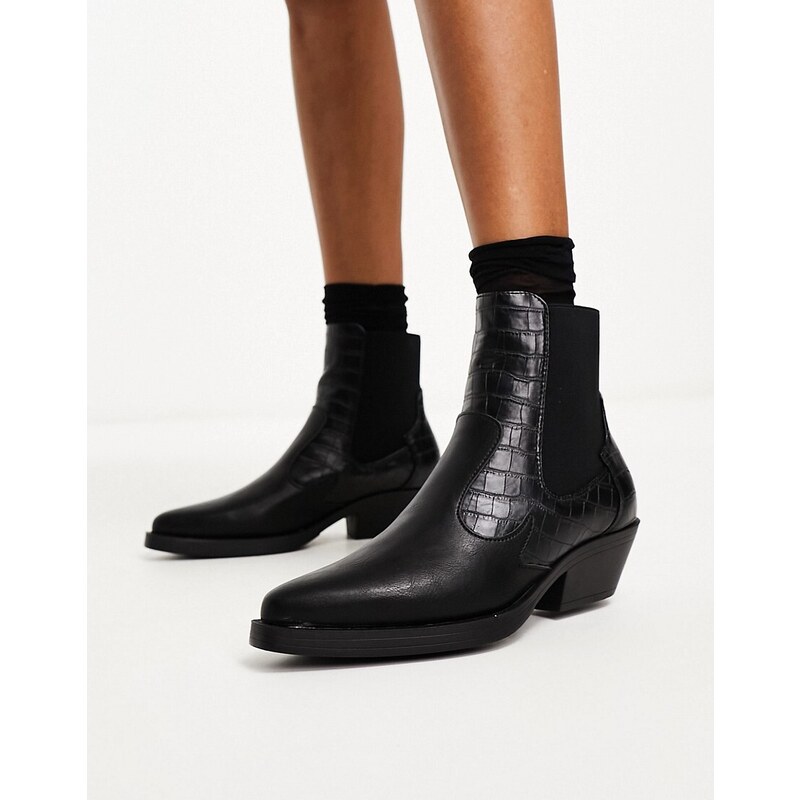 ONLY faux croc detail western boot in black 89664627