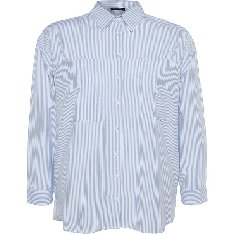 Trendyol Curve Blue Striped Poplin Shirt