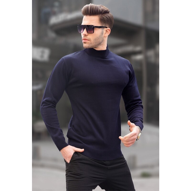 Madmext Navy Blue Slim Fit Half Turtleneck Men's Knitwear Sweater 6343