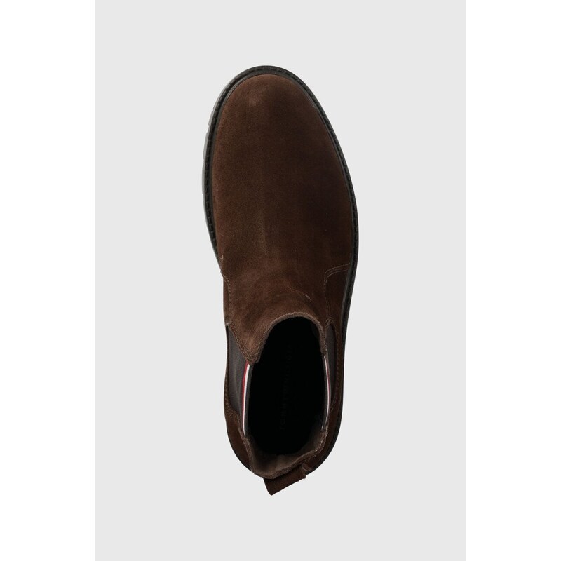 Semišové kotníkové boty Tommy Hilfiger CORPOARTE HILFIGER SUEDE CHELSEA pánské, hnědá barva, FM0FM04803