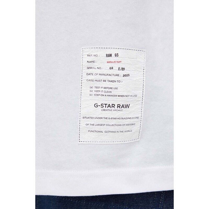 Bavlněné tričko s dlouhým rukávem G-Star Raw bílá barva, s potiskem