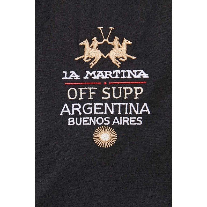 Košile La Martina pánská, černá barva, regular, s klasickým límcem