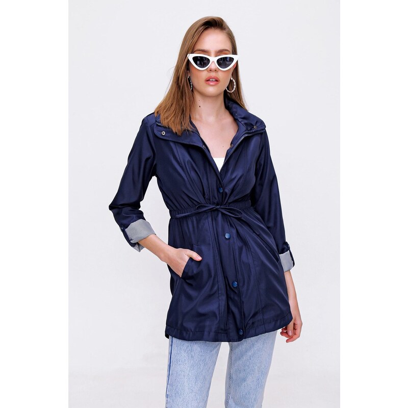 Bigdart 10322 Trench Coat with Gathered Waist - Navy