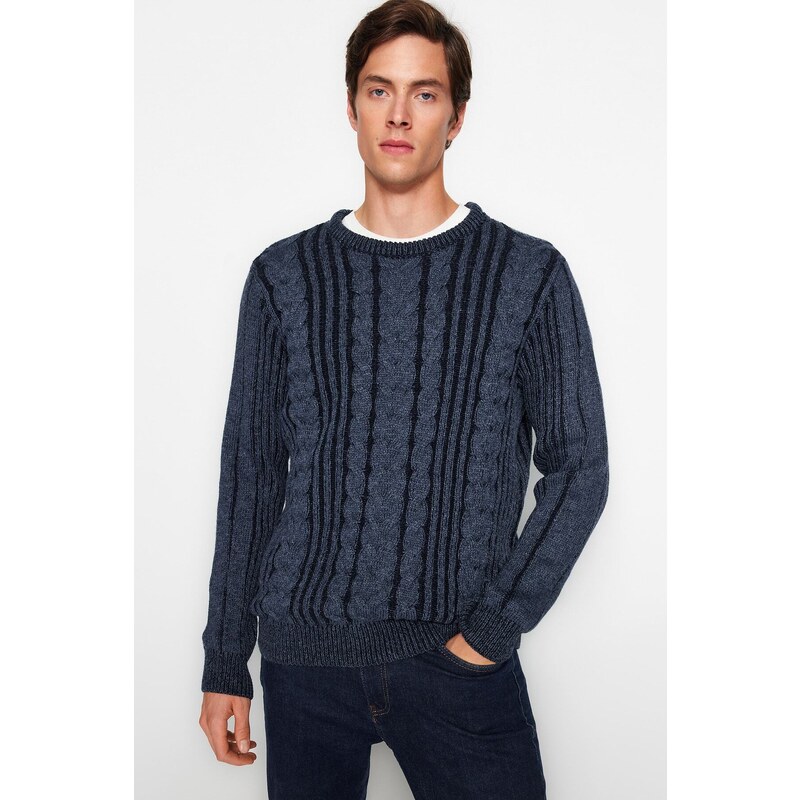 Trendyol Indigo Regular Fit Wash Effect Hair Knit Knitwear Sweater