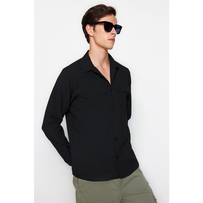 Trendyol Black Regular Fit Textured Double Pocket Shirt