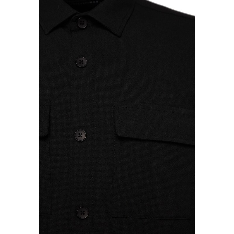 Trendyol Black Regular Fit Textured Double Pocket Shirt