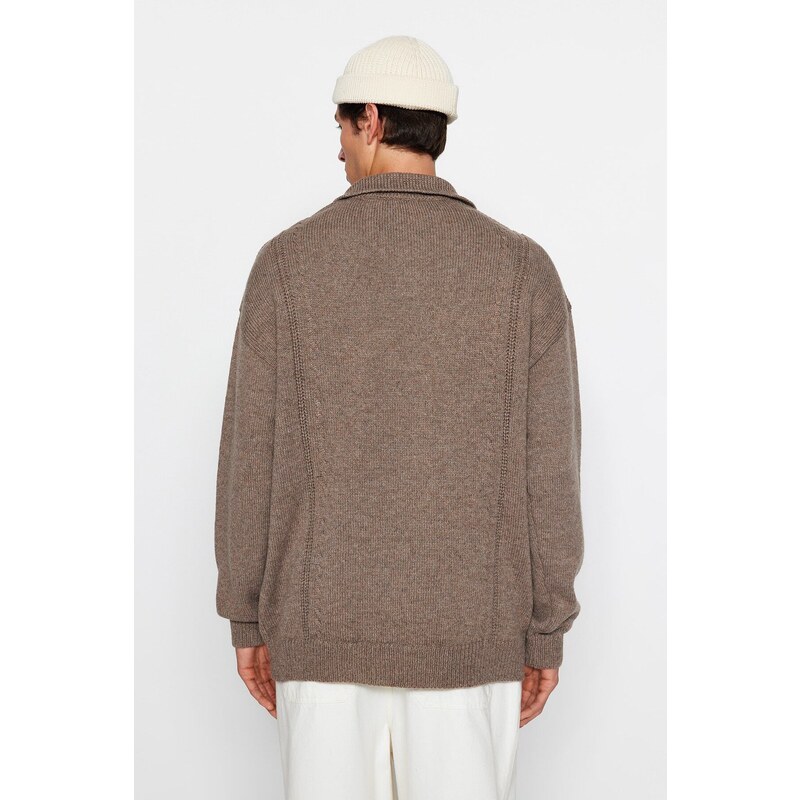 Trendyol Mink Oversize Fit Wide Fit Polo Neck Knitwear Sweater