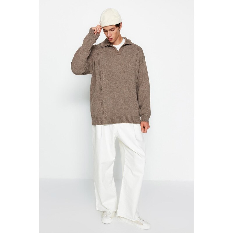 Trendyol Mink Oversize Fit Wide Fit Polo Neck Knitwear Sweater