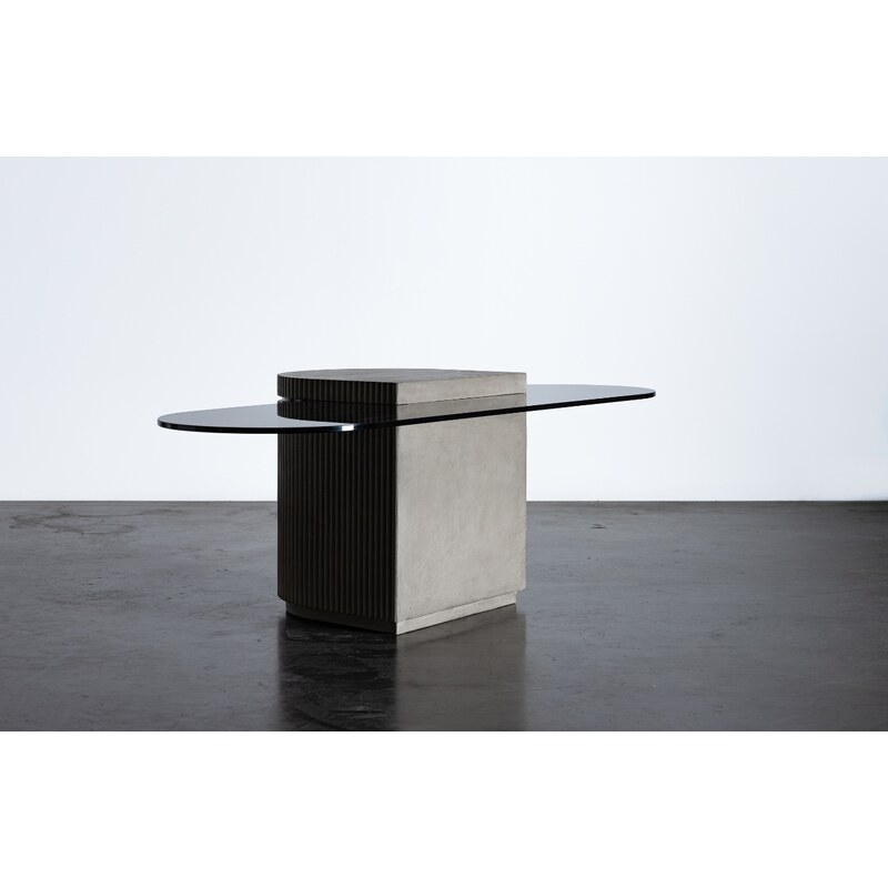 Šedý betonový konferenční stolek Lyon Béton Strut 120 x 60 cm se skleněnou deskou