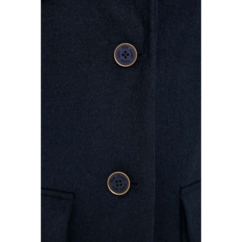 Vlněný kabát Pepe Jeans Nica tmavomodrá barva, přechodný