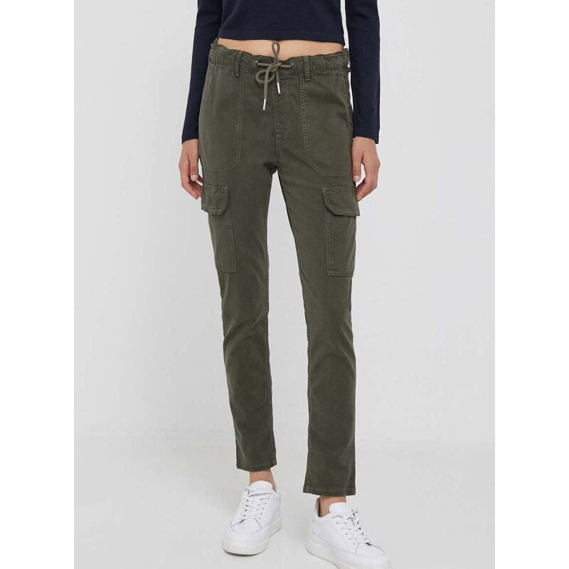 Kalhoty Pepe Jeans Cruise dámské, zelená barva, přiléhavé, high waist