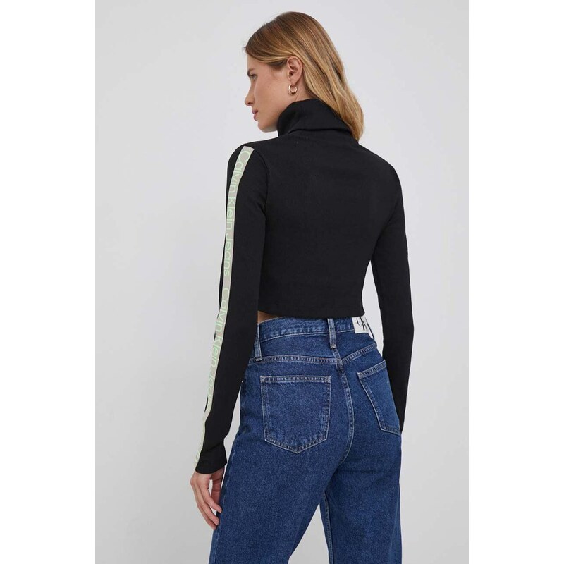 Tričko s dlouhým rukávem Calvin Klein Jeans černá barva, s golfem
