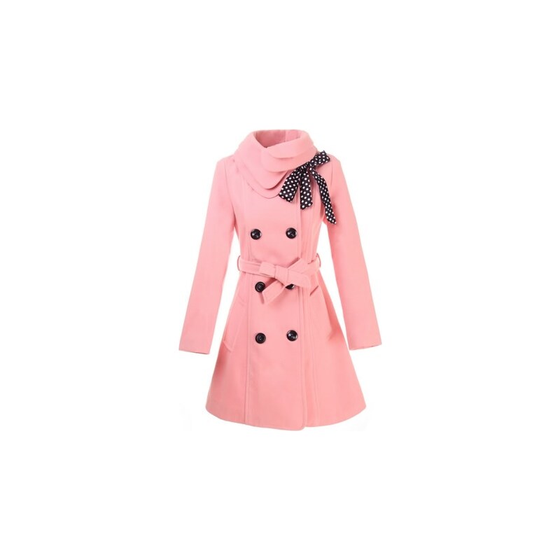 Dámský propínací dvouřadový kabát růžový