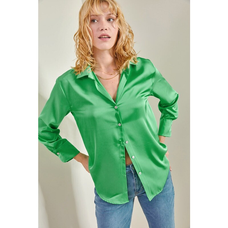 Bianco Lucci Women's Basic Satin Plain Shirt