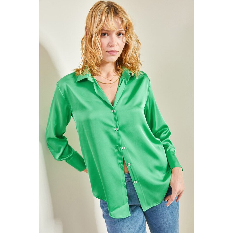 Bianco Lucci Women's Basic Satin Plain Shirt