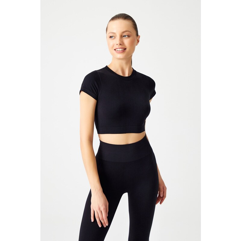 LOS OJOS Black Seamless Soft Textured Sports T-Shirt